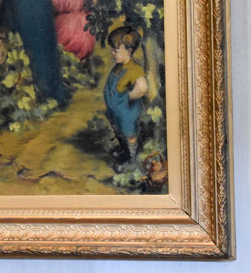 CHARMING OIL PAINTING 'THE HOP PICKERS' - ADDITIONAL PHOTO 4