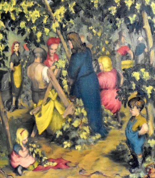 CHARMING OIL PAINTING 'THE HOP PICKERS' - ADDITIONAL PHOTO 5
