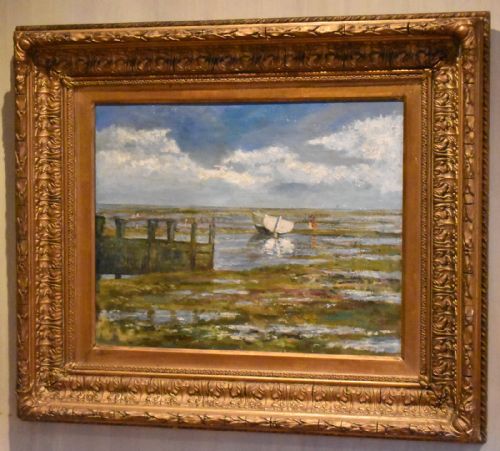 ENGLISH IMPRESSIONIST OIL PAINTING OF LOW TIDE - ADDITIONAL PHOTO 1