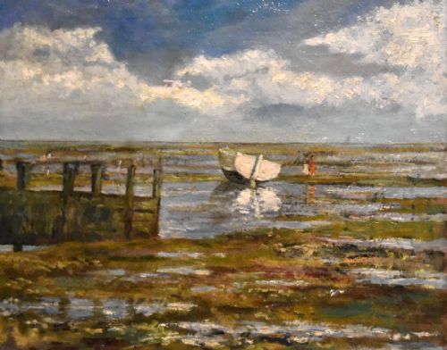 ENGLISH IMPRESSIONIST OIL PAINTING OF LOW TIDE - ADDITIONAL PHOTO 3