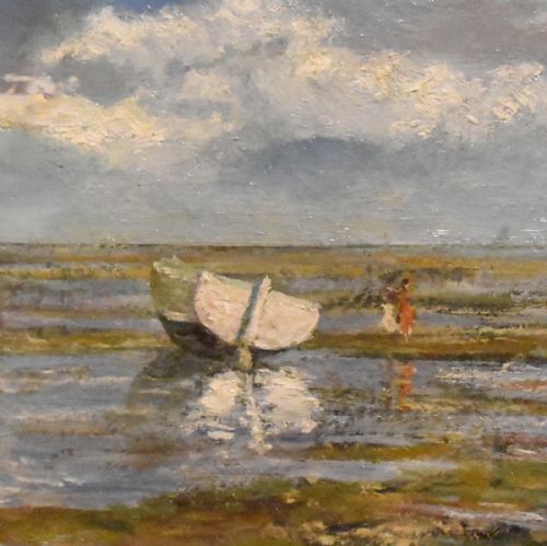 ENGLISH IMPRESSIONIST OIL PAINTING OF LOW TIDE - ADDITIONAL PHOTO 5
