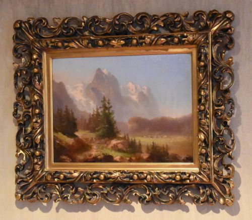 alpine scene oil painting by hubert sattler - CATEGORY: ANTIQUE ART - DATED 1900