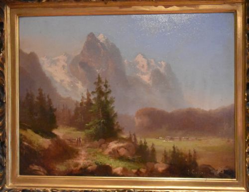 ALPINE SCENE OIL PAINTING BY HUBERT SATTLER - ADDITIONAL PHOTO 3