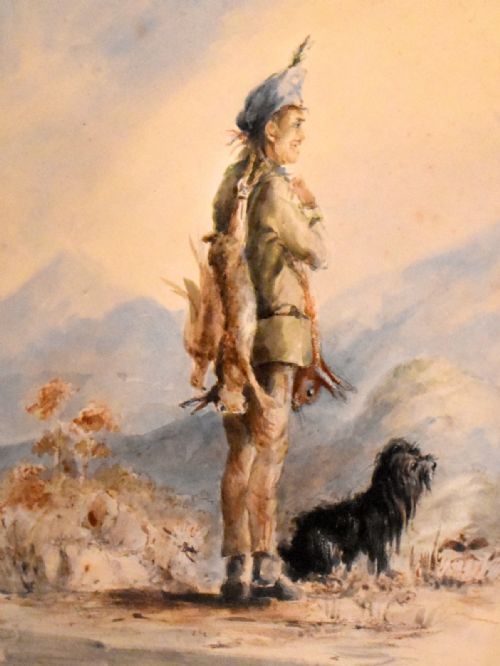 EARLY VICTORIAN WATERCOLOUR OF A SCOTTISH GILLIE - ADDITIONAL PHOTO 4