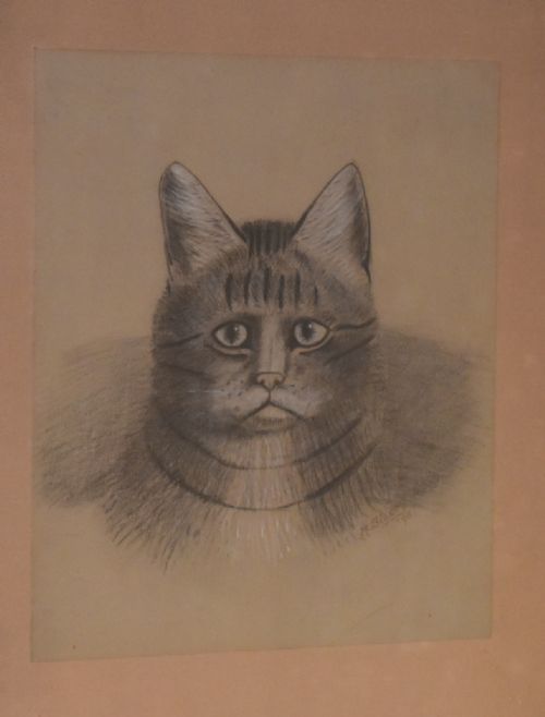 SUPERB VICTORIAN 'GRUMPY CAT' PASTEL DRAWING - ADDITIONAL PHOTO 2