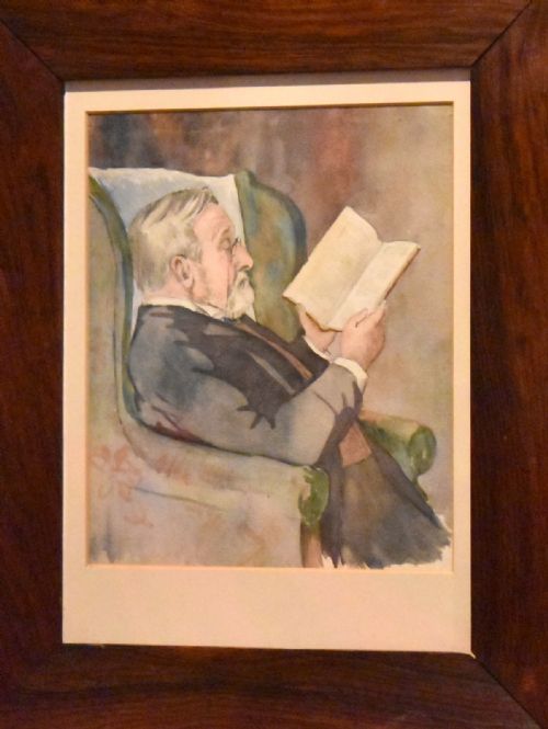 'GENTLEMAN READING' EDWARDIAN WATERCOLOUR - ADDITIONAL PHOTO 2