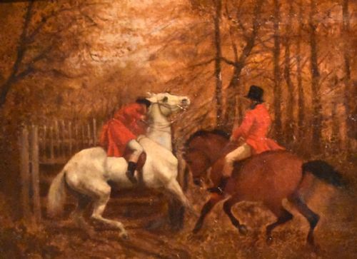 VICTORIAN HUNTING SCENE OIL PAINTING - ADDITIONAL PHOTO 4