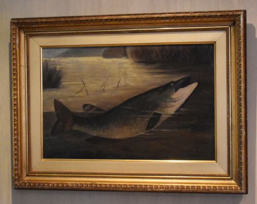 ENGLISH NAIVE SCHOOL OIL OF A PIKE - ADDITIONAL PHOTO 1