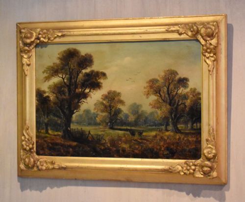 victorian oil painting of charlecote park - CATEGORY: ANTIQUE ART - DATED 1870