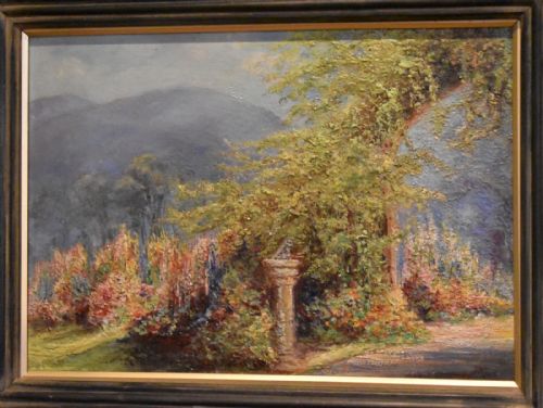 GARDEN SCENE OIL PAINTING BY V RAWLINS - ADDITIONAL PHOTO 3