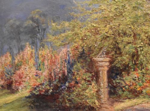 GARDEN SCENE OIL PAINTING BY V RAWLINS - ADDITIONAL PHOTO 4