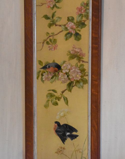 PAIR OF OIL PAINTINGS OF FINCHES IN BLOSSOM - ADDITIONAL PHOTO 3