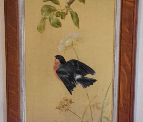 PAIR OF OIL PAINTINGS OF FINCHES IN BLOSSOM - ADDITIONAL PHOTO 4