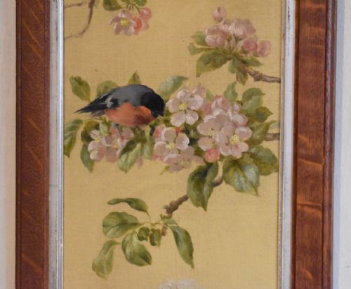 PAIR OF OIL PAINTINGS OF FINCHES IN BLOSSOM - ADDITIONAL PHOTO 5