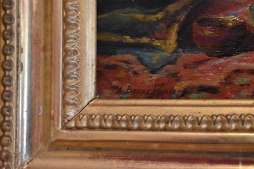 PAIR OF STILL LIFE OIL PAINTINGS BY A BONNEFOY - ADDITIONAL PHOTO 11