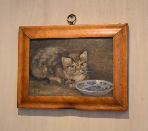 charming oil painting of a cat - CATEGORY: ANTIQUE ART - DATED 1920