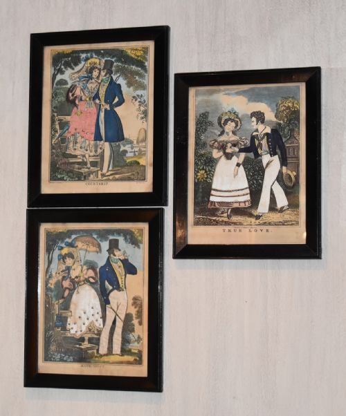 three romantic regency tinsel prints - CATEGORY: ANTIQUE ART - DATED REGENCY