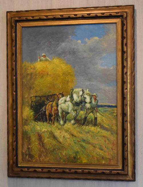 OIL PAINTING OF WORKING HORSES AND FARMERS - ADDITIONAL PHOTO 1