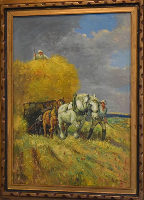 OIL PAINTING OF WORKING HORSES AND FARMERS - ADDITIONAL PHOTO 2