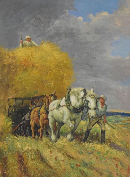 OIL PAINTING OF WORKING HORSES AND FARMERS - ADDITIONAL PHOTO 3