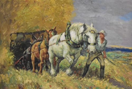 OIL PAINTING OF WORKING HORSES AND FARMERS - ADDITIONAL PHOTO 5