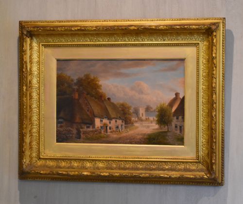 victorian oil painting of welford gloucestershire - CATEGORY: ANTIQUE ART - DATED 1880