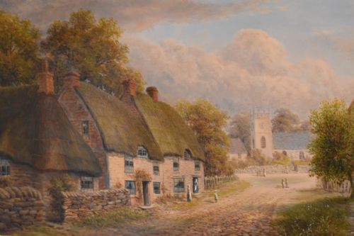 VICTORIAN OIL PAINTING OF WELFORD GLOUCESTERSHIRE - ADDITIONAL PHOTO 4