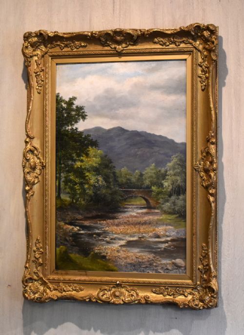 landscape oil painting by emilne - CATEGORY: ANTIQUE ART - DATED 1920