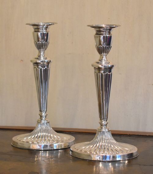 fine quality pair of silver plate candlesticks - CATEGORY: ANTIQUE SILVER - DATED 1950