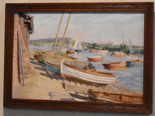 BOATS IN HARBOUR OIL PAINTING BY MARJORIE MORT 19061988 - ADDITIONAL PHOTO 1