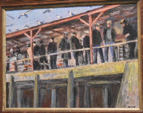 NEWLYN FISH MARKET OIL PAINTING BY MARJORIE MORT 19061988 - ADDITIONAL PHOTO 2