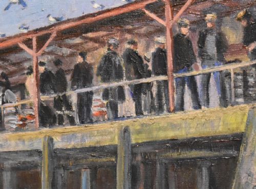 NEWLYN FISH MARKET OIL PAINTING BY MARJORIE MORT 19061988 - ADDITIONAL PHOTO 3