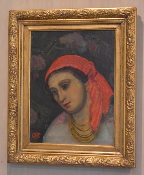 OIL PAINTING OF A LADY WITH A RED HEADSCARF - ADDITIONAL PHOTO 1