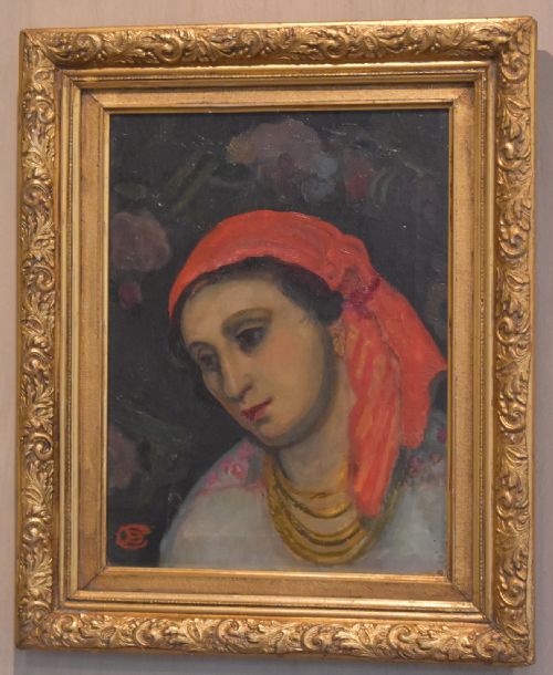 OIL PAINTING OF A LADY WITH A RED HEADSCARF - ADDITIONAL PHOTO 2