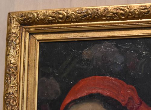 OIL PAINTING OF A LADY WITH A RED HEADSCARF - ADDITIONAL PHOTO 4