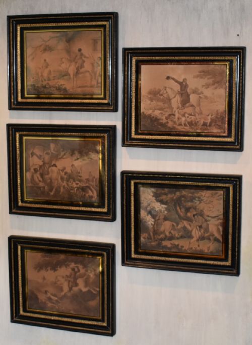 set of five victorian hunting prints after morland - CATEGORY: ANTIQUE ART - DATED 1890