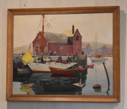 rockport massachusetts oil on canvas painting by bill brown - CATEGORY: ANTIQUE ART - DATED 1940