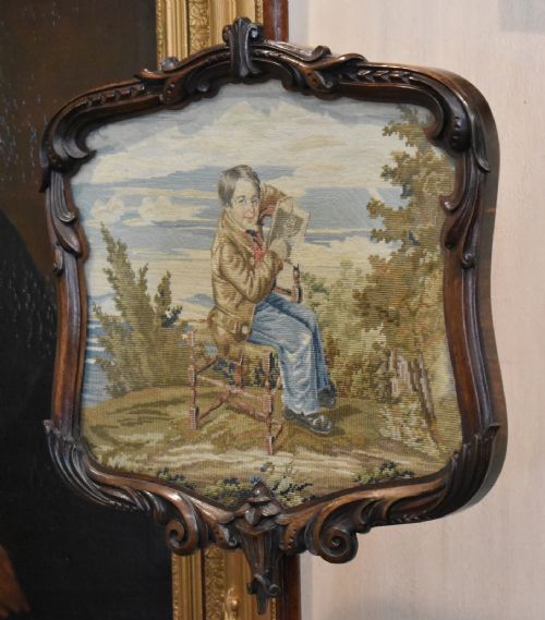 SUPERB ROSEWOOD POLE SCREEN WITH ORIGINAL NEEDLEWORK - ADDITIONAL PHOTO 2