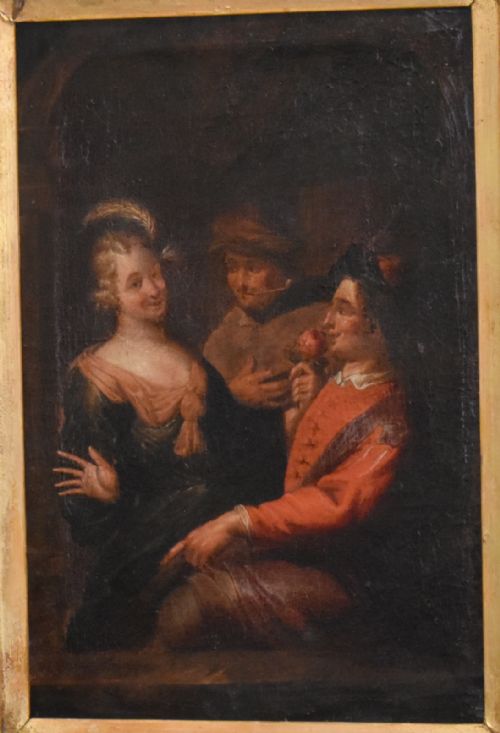 ROMANTIC SCENE EIGHTEENTH CENTURY DUTCH OIL PAINTING - ADDITIONAL PHOTO 4