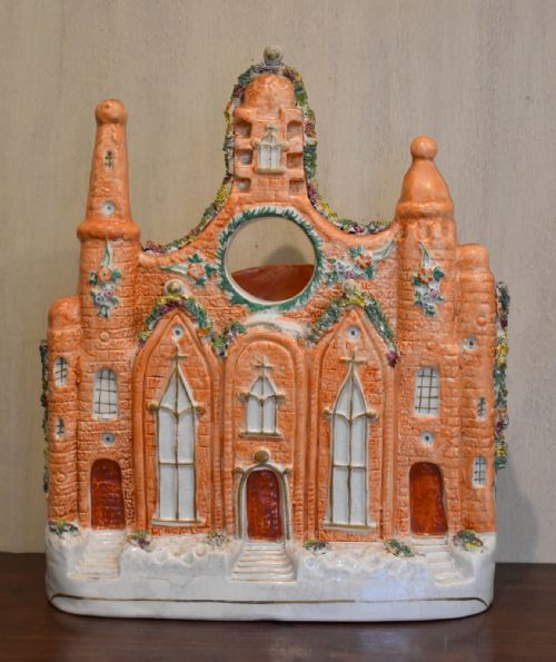 very large staffordshire flat back church watch holder - CATEGORY: ANTIQUE CERAMICS - DATED 1880