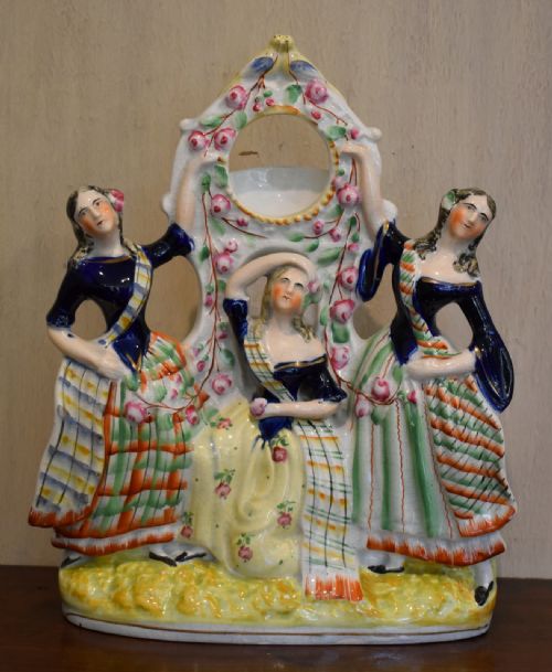 fine staffordshire flat back watch holder three graces - CATEGORY: ANTIQUE CERAMICS - DATED 1860