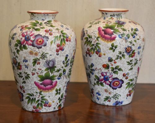 pair of victorian staffordshire chintz vases - CATEGORY: ANTIQUE VASES - DATED 1890