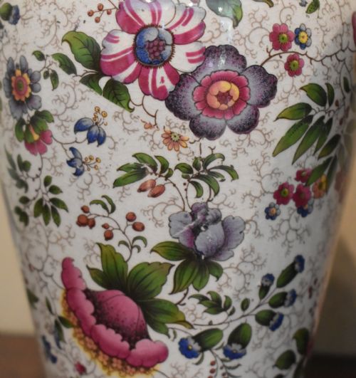 PAIR OF VICTORIAN STAFFORDSHIRE CHINTZ VASES - ADDITIONAL PHOTO 4