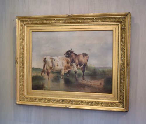 large oil painting by william perring hollyer 18341922 titled courtship - CATEGORY: ANTIQUE ART - DATED 1880