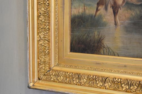 LARGE OIL PAINTING BY WILLIAM PERRING HOLLYER 18341922 TITLED COURTSHIP - ADDITIONAL PHOTO 6