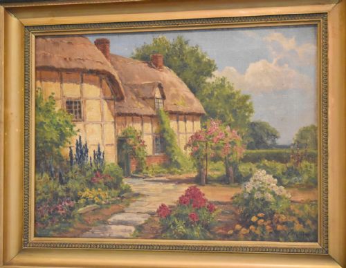 EDWARDIAN COTTAGE OIL PAINTING BY F BAMBER - ADDITIONAL PHOTO 1