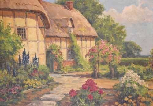 EDWARDIAN COTTAGE OIL PAINTING BY F BAMBER - ADDITIONAL PHOTO 2