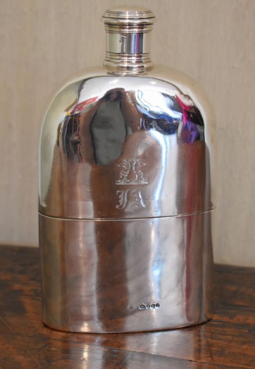 fine early victorian solid silver hip flask - CATEGORY: ANTIQUE SILVER - DATED VICTORIAN