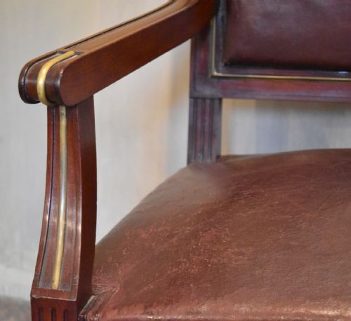 FRENCH MAHOGANY BRASS AND LEATHER ARMCHAIR - ADDITIONAL PHOTO 2