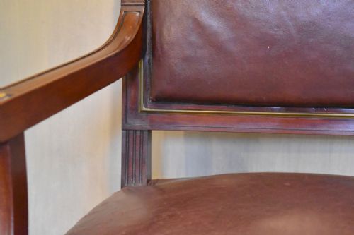 FRENCH MAHOGANY BRASS AND LEATHER ARMCHAIR - ADDITIONAL PHOTO 3